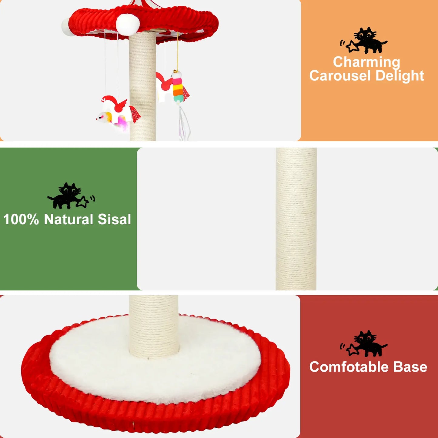 【Summervibes】Catails Cat Scratching Post 39.7"Tall Cat Tree Cat Tower Carousel Cat Scratching Posts Suitable for Kittens & Adult Stuff for Indoor Cat Tree Coffin Bed Sisal Scratcher with Cat Toy Soutdoor Fun