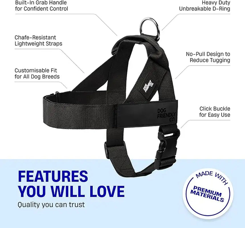 No-Pull Dog Harness Adjustable features built-in grab handle, heavy-duty D-ring, and customizable fit for all dogs.