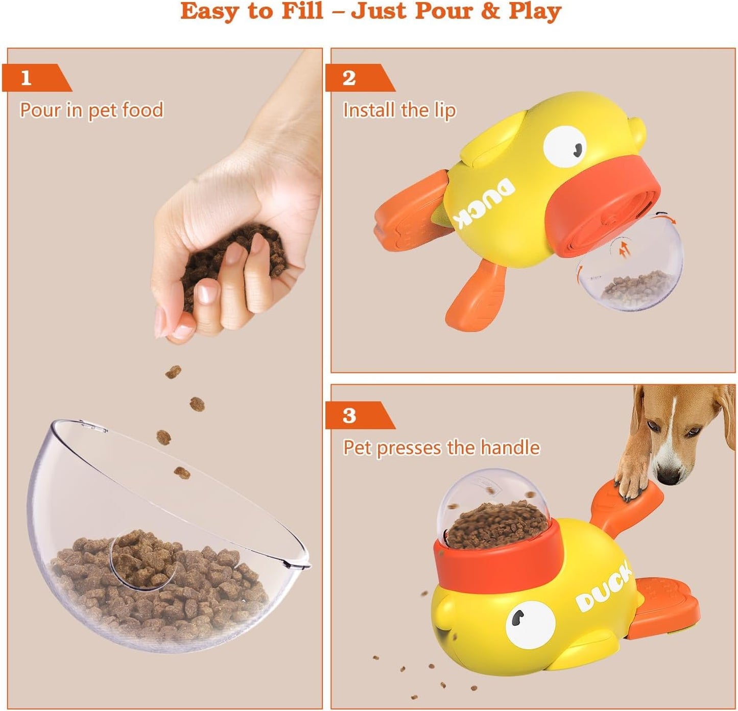 Duck-Shaped Interactive Dog Treat Dispenser and Slow Feeder Bowl - Puzzle Toy for Mental Stimulation with Adjustable Food Outlet for Small to Medium Pets