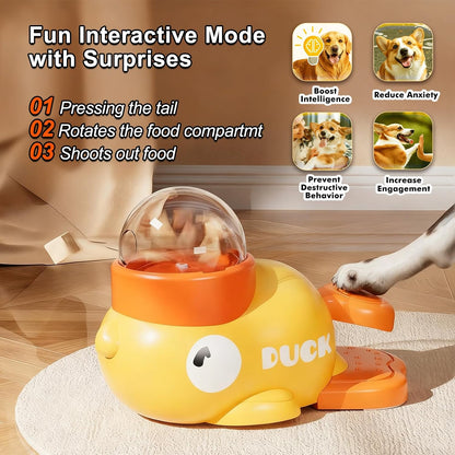 Duck-Shaped Interactive Dog Treat Dispenser and Slow Feeder Bowl - Puzzle Toy for Mental Stimulation with Adjustable Food Outlet for Small to Medium Pets