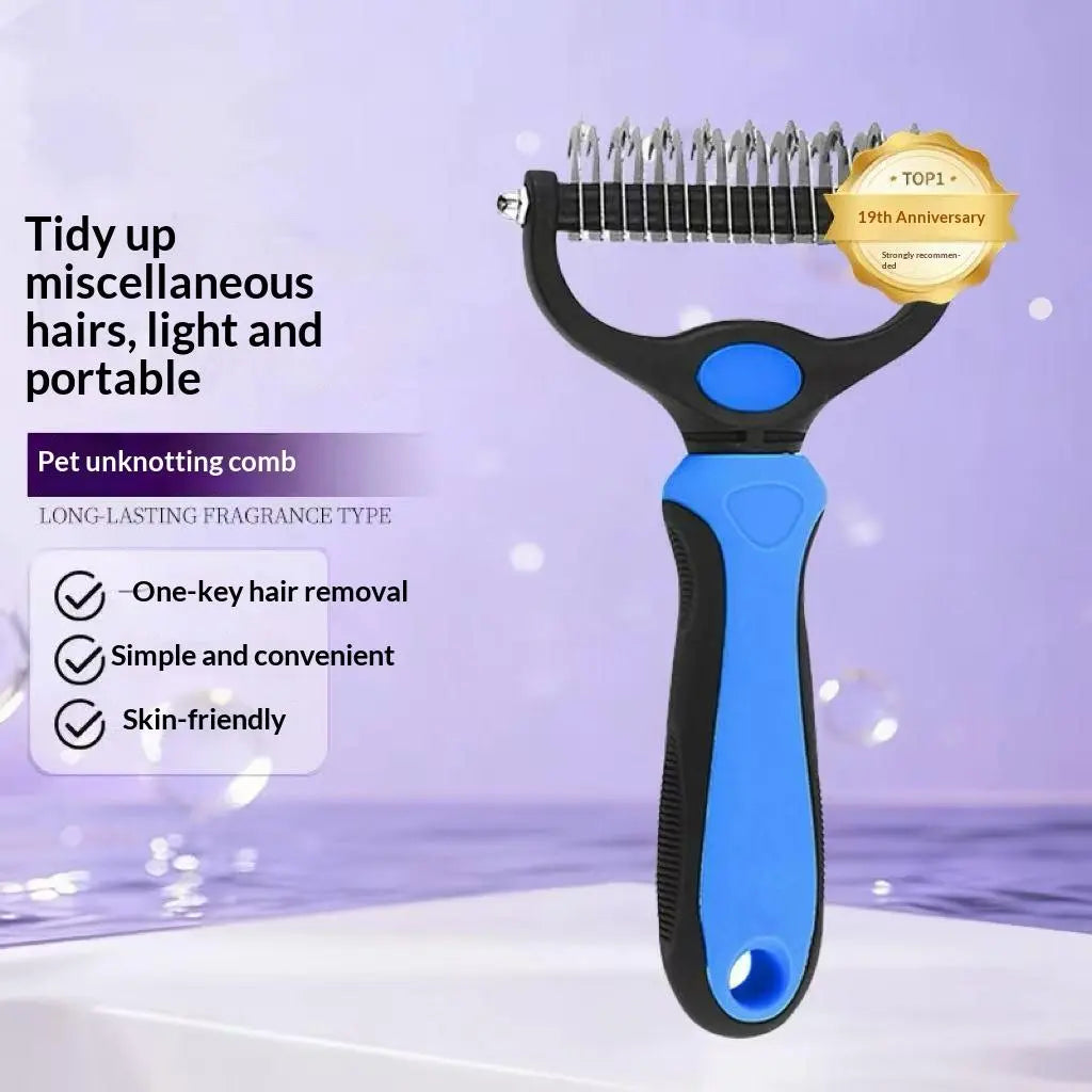 Pet Dematting Undercoat Rake for Long-Haired Dogs &amp; Cats, Double-Sided Grooming Comb for Loose Fur and Light Tangles, Routine Pet Coat Care Tool, Results May Vary by Coat Type