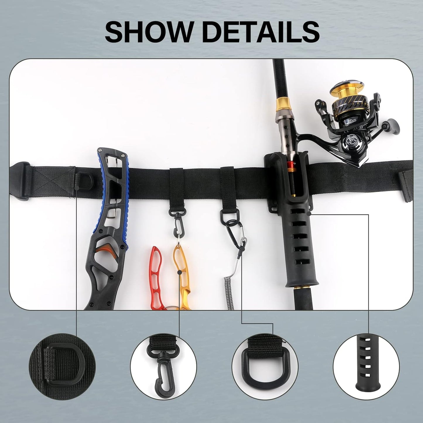 Adjustable Fishing Wading Belt with Rod Holder for Fly, Surf, and Spinning Pole Tackle (Black)