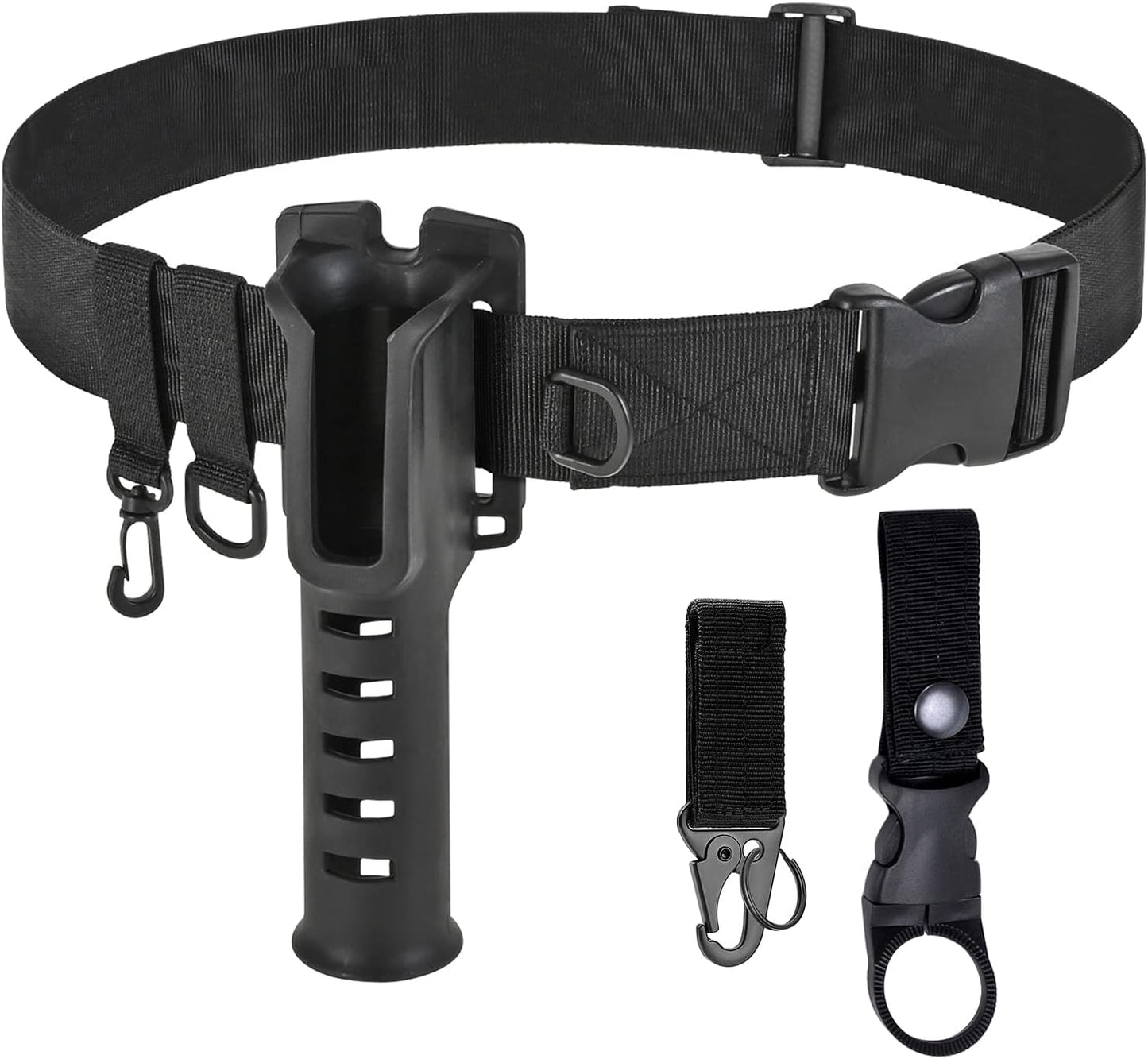 Adjustable Fishing Wading Belt with Rod Holder for Fly, Surf, and Spinning Pole Tackle (Black)