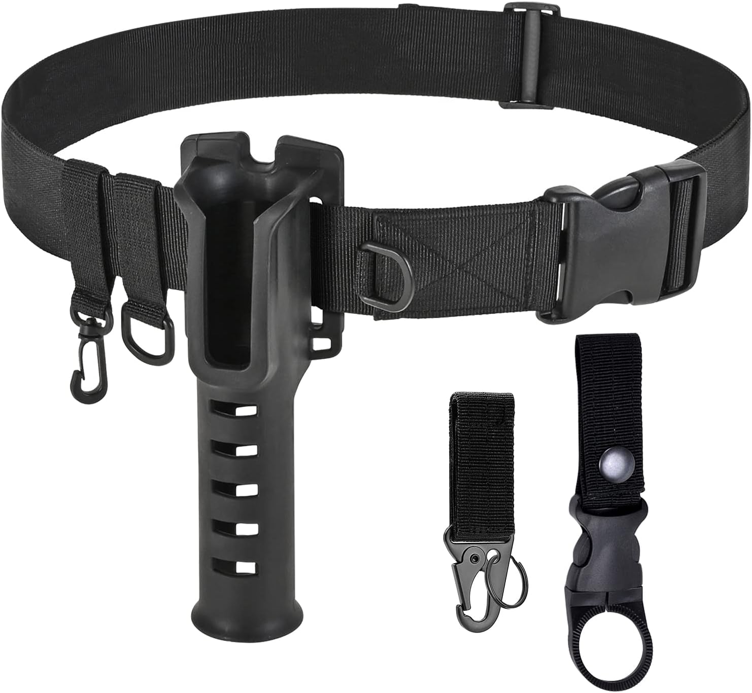 Adjustable Fishing Wading Belt with Rod Holder for Fly, Surf, and Spinning Pole Tackle (Black)