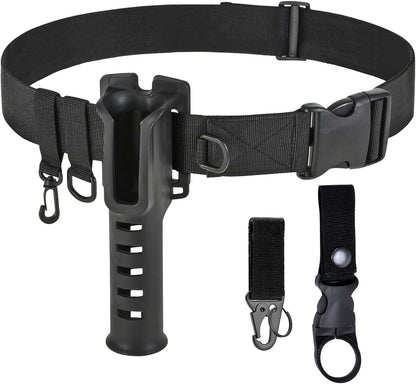 Adjustable Fishing Wading Belt with Rod Holder for Fly, Surf, and Spinning Pole Tackle (Black)