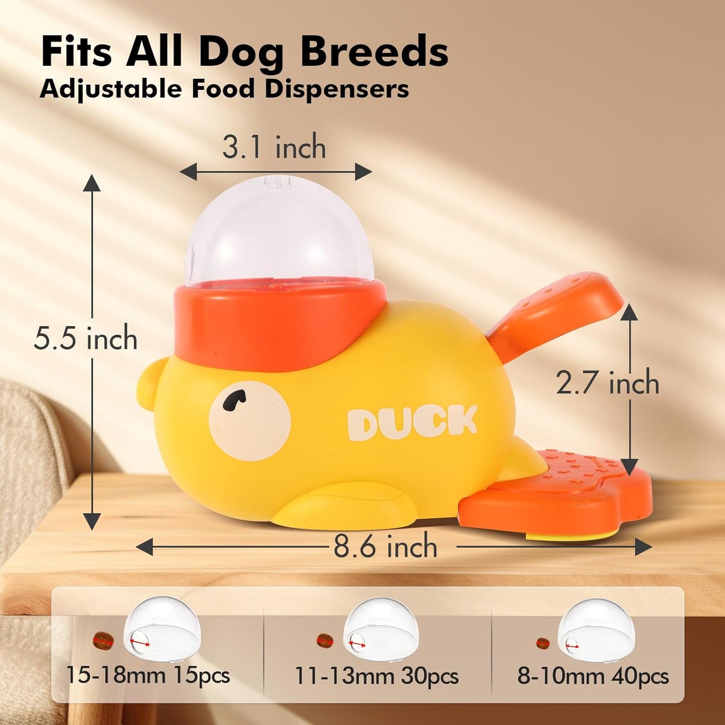 Duck-Shaped Interactive Dog Treat Dispenser and Slow Feeder Bowl - Puzzle Toy for Mental Stimulation with Adjustable Food Outlet for Small to Medium Pets