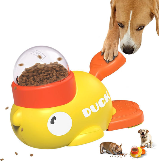 Duck-Shaped Interactive Dog Treat Dispenser and Slow Feeder Bowl - Puzzle Toy for Mental Stimulation with Adjustable Food Outlet for Small to Medium Pets