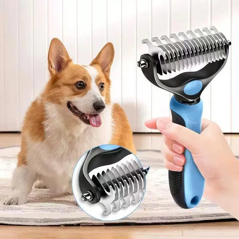 Pet Dematting Undercoat Rake for Long-Haired Dogs &amp; Cats, Double-Sided Grooming Comb for Loose Fur and Light Tangles, Routine Pet Coat Care Tool, Results May Vary by Coat Type