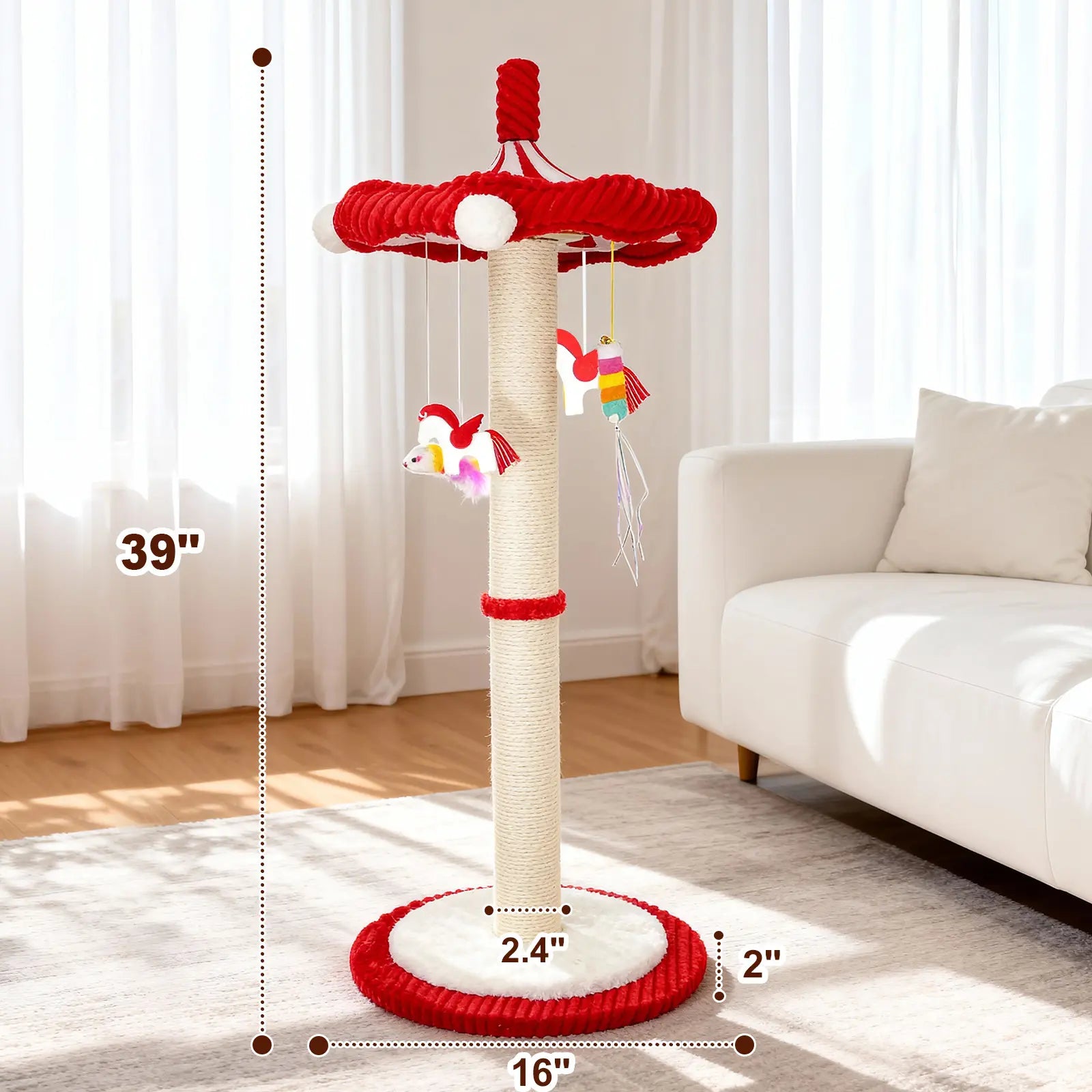【Summervibes】Catails Cat Scratching Post 39.7"Tall Cat Tree Cat Tower Carousel Cat Scratching Posts Suitable for Kittens &amp; Adult Stuff for Indoor Cat Tree Coffin Bed Sisal Scratcher with Cat Toy Soutdoor Fun