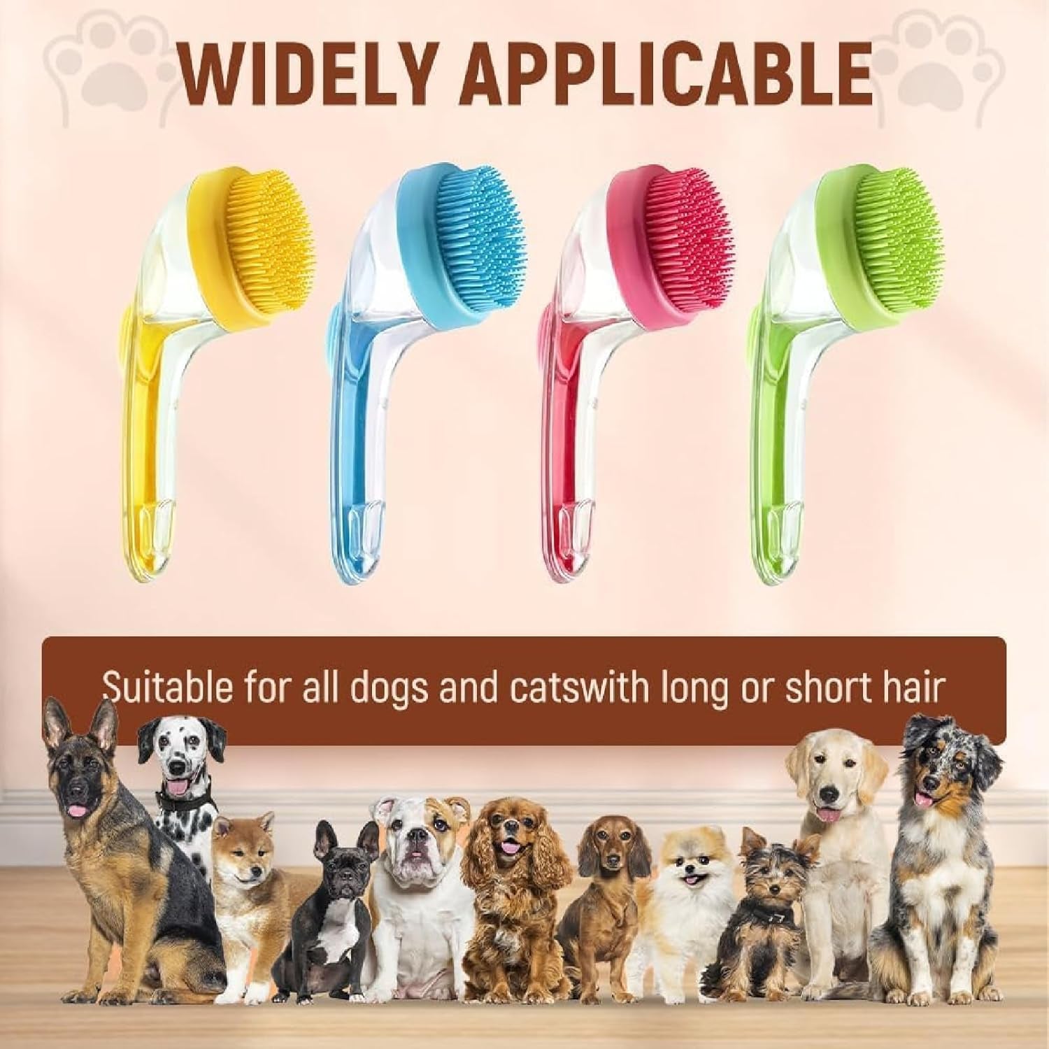 2-in-1 Pet Grooming Bath Brush with Soap and Shampoo Dispenser - Soft Silicone Bristle Scrubber for Dogs and Cats - Ideal for Long and Short Haired Breeds - Yellow