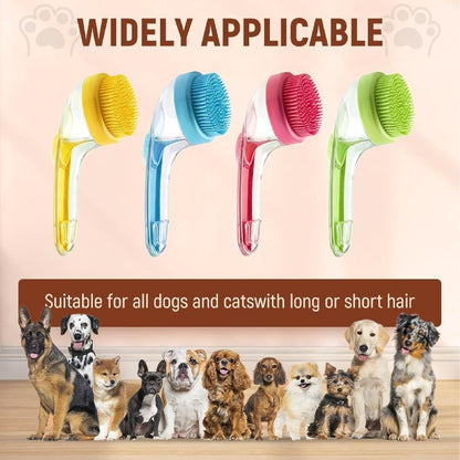 2-in-1 Pet Grooming Bath Brush with Soap and Shampoo Dispenser - Soft Silicone Bristle Scrubber for Dogs and Cats - Ideal for Long and Short Haired Breeds - Yellow