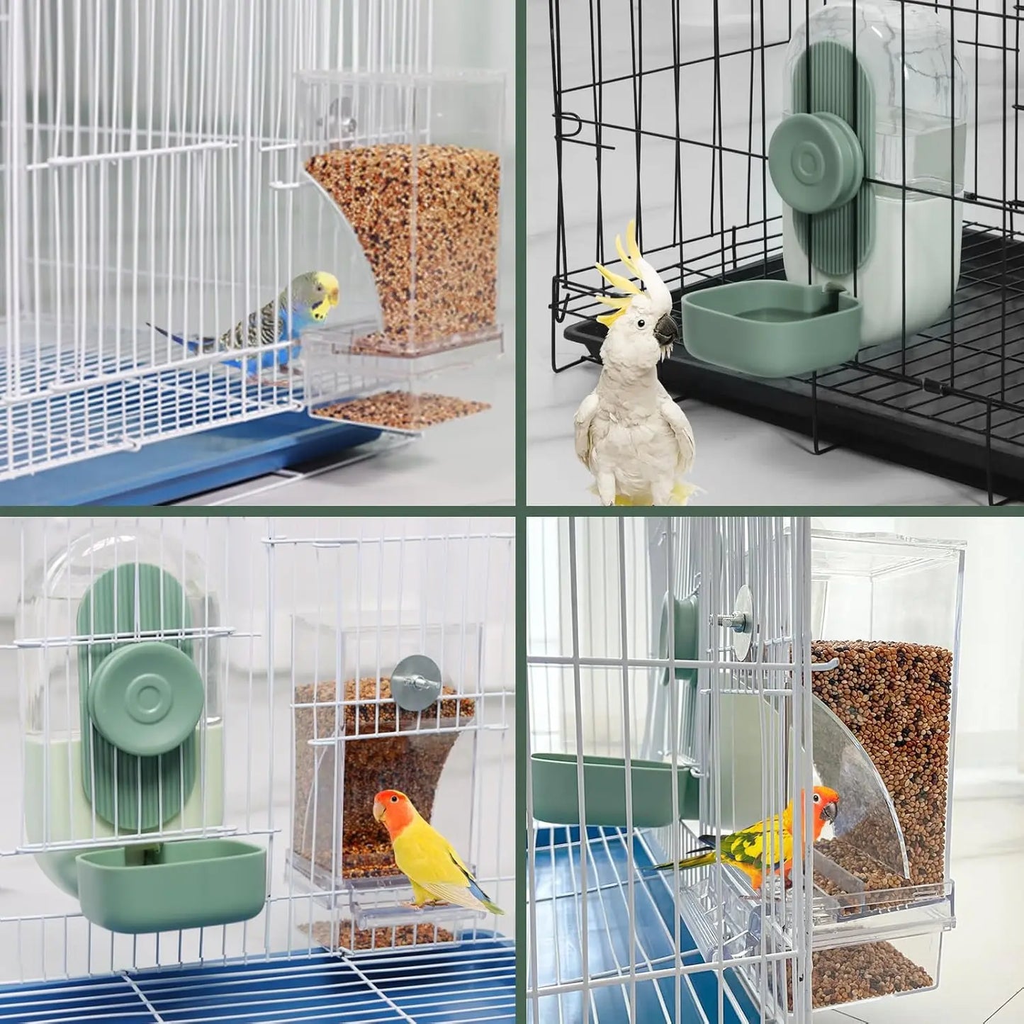 2-Piece Water and Feeder Set for Parakeets, Parrots, and Small Birds - Seed Food Container and Water Dispenser