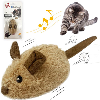 Automated Interactive Cat Toy Mouse with Furry Tail - Electronic Squeaky Toy for Indoor/Outdoor Kittens (Brown-Ear)
