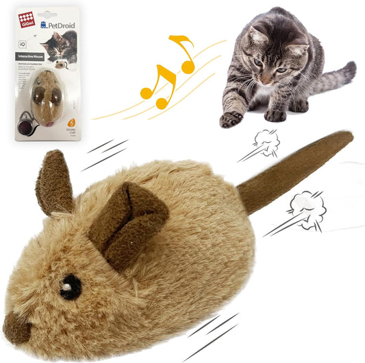 Automated Interactive Cat Toy Mouse with Furry Tail - Electronic Squeaky Toy for Indoor/Outdoor Kittens (Brown-Ear)