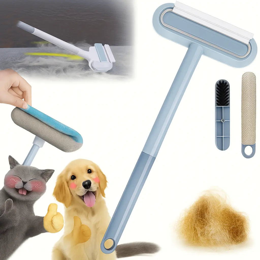 Upgraded Reusable Pet Hair Remover Brush – Extra-Long Handle Lint Cleaner for Dog &amp; Cat Hair, Washable Multi-Surface Tool for Furniture, Bedding, Clothes &amp; Car Interiors