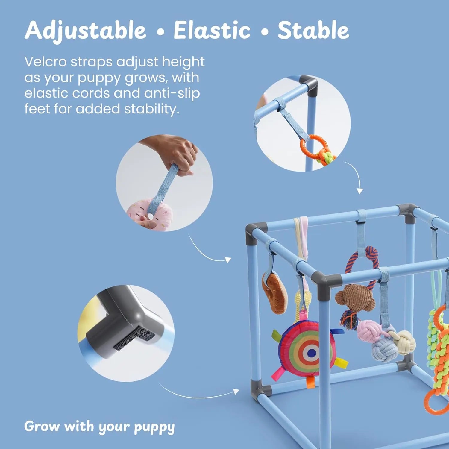 Nocciola Enrichment Play Gym for Dogs - Indoor Interactive Activity Frame with 8 Hanging Squeaky Rope and Teething Toys for Puppies and Small Dogs