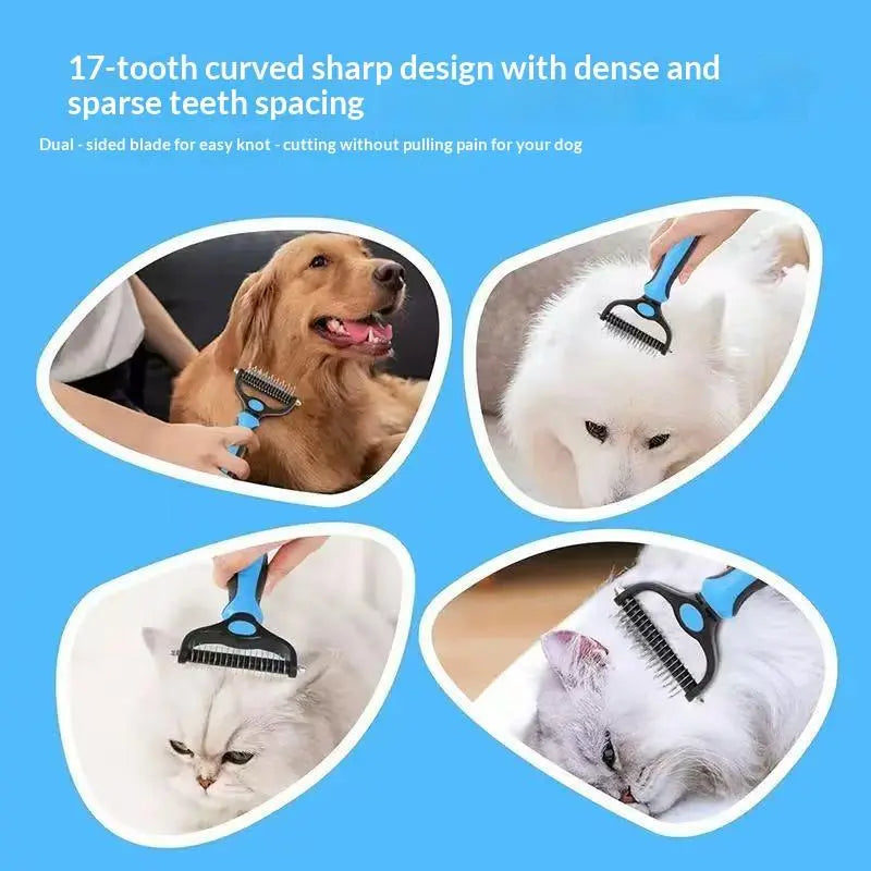 Pet Dematting Undercoat Rake for Long-Haired Dogs &amp; Cats, Double-Sided Grooming Comb for Loose Fur and Light Tangles, Routine Pet Coat Care Tool, Results May Vary by Coat Type