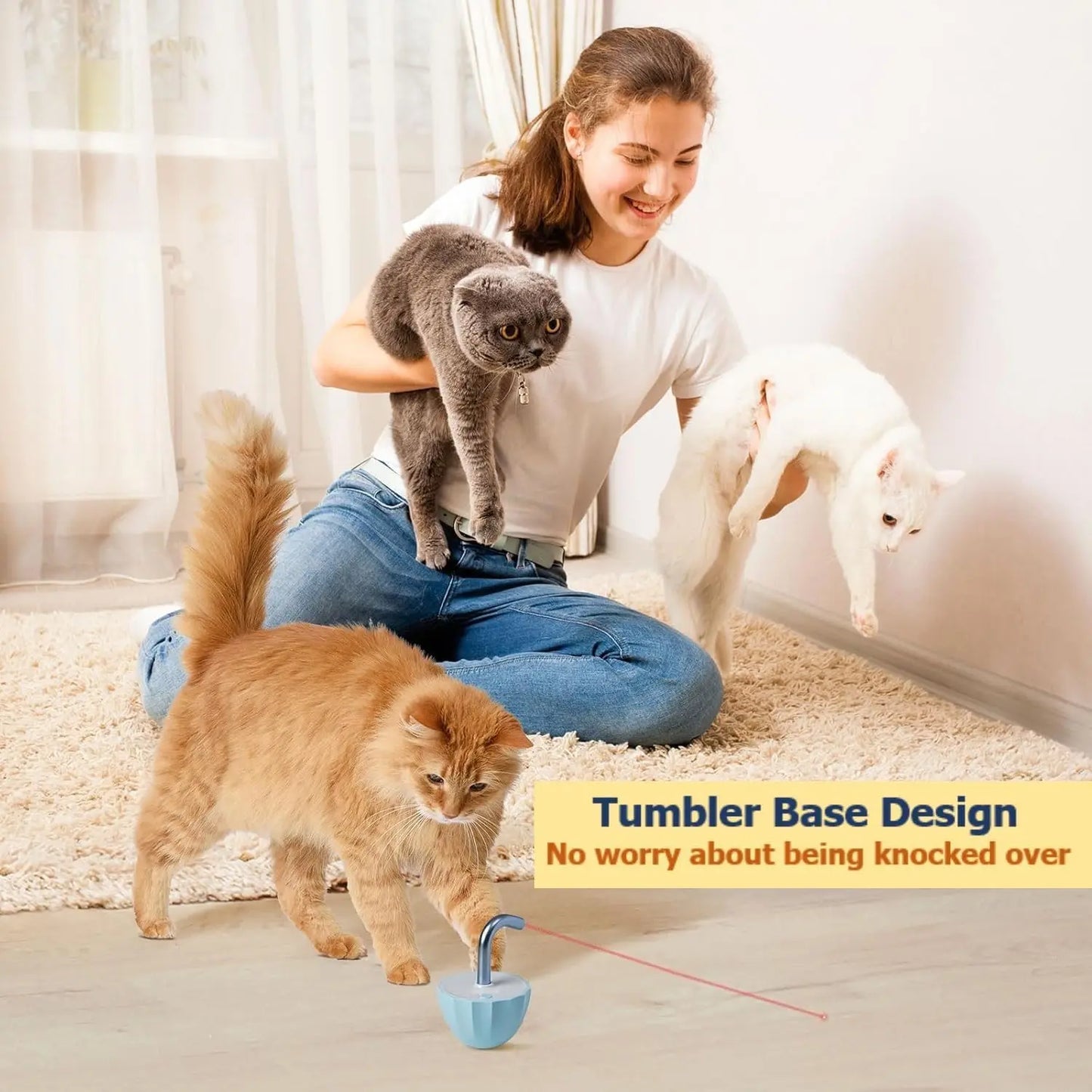 Interactive Laser Pointer Toy for Indoor Cats, Featuring Random Trajectory and Tumbler Base for Engaging Play
