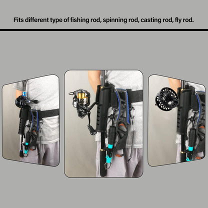 Adjustable Fishing Wading Belt with Rod Holder for Fly, Surf, and Spinning Pole Tackle (Black)