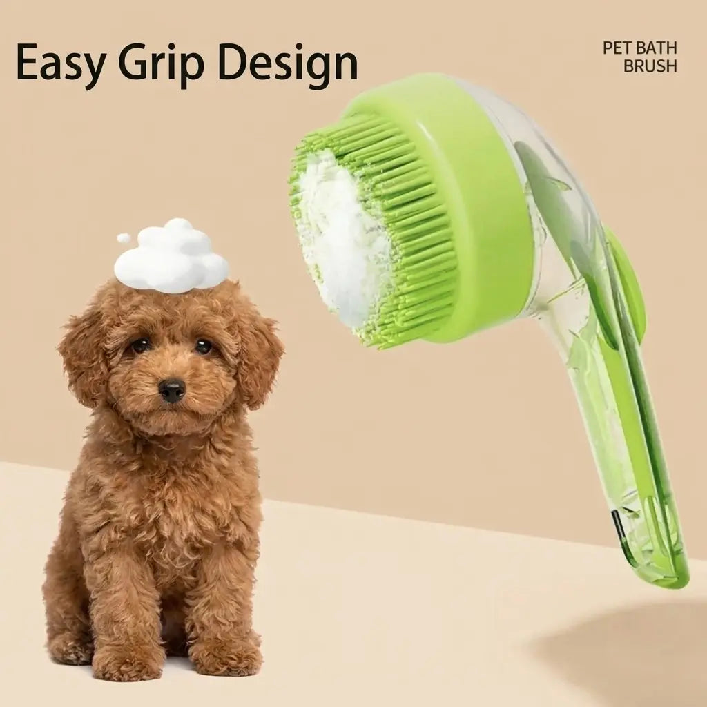 Pet Bath Brush With Soap Dispenser – Essential bathing tool for dogs and cats, featuring a built-in shampoo dispenser.