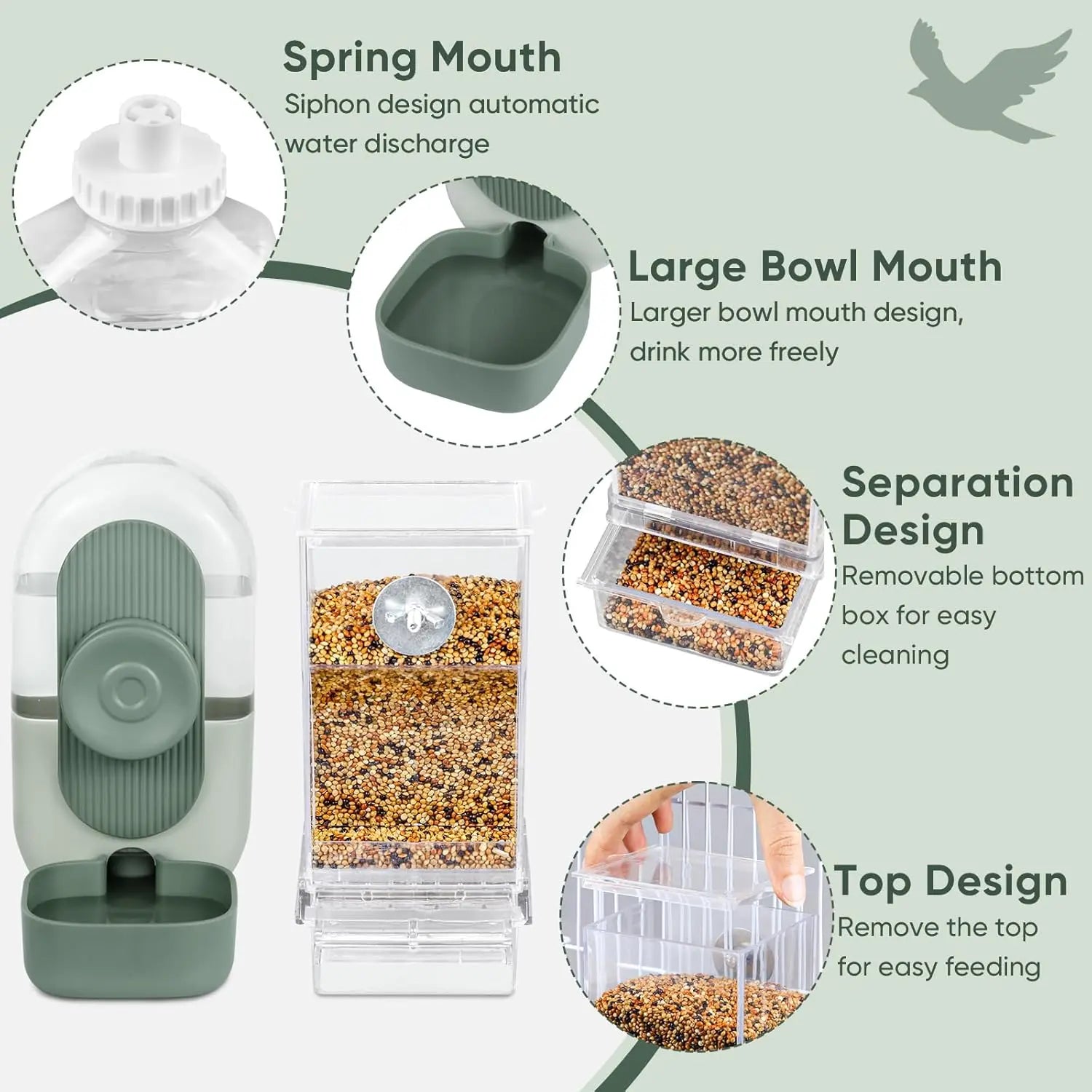 2-Piece Water and Feeder Set for Parakeets, Parrots, and Small Birds - Seed Food Container and Water Dispenser