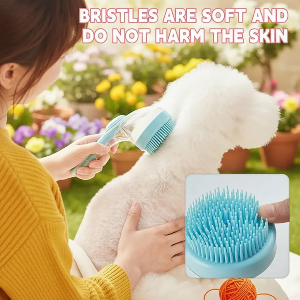 Pet Bath Brush With Soap Dispenser – Essential bathing tool for dogs and cats, featuring a built-in shampoo dispenser.