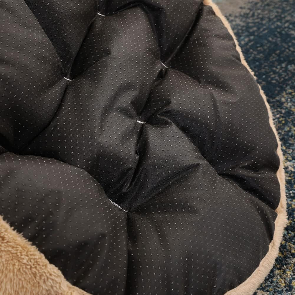 Plush Pet Bed with Cute Bear Hug Design for Dogs and Cats, Soft and Calming Cuddler with Removable Washable Cover and Non-Slip Bottom (Diameter 22 In, Khaki)