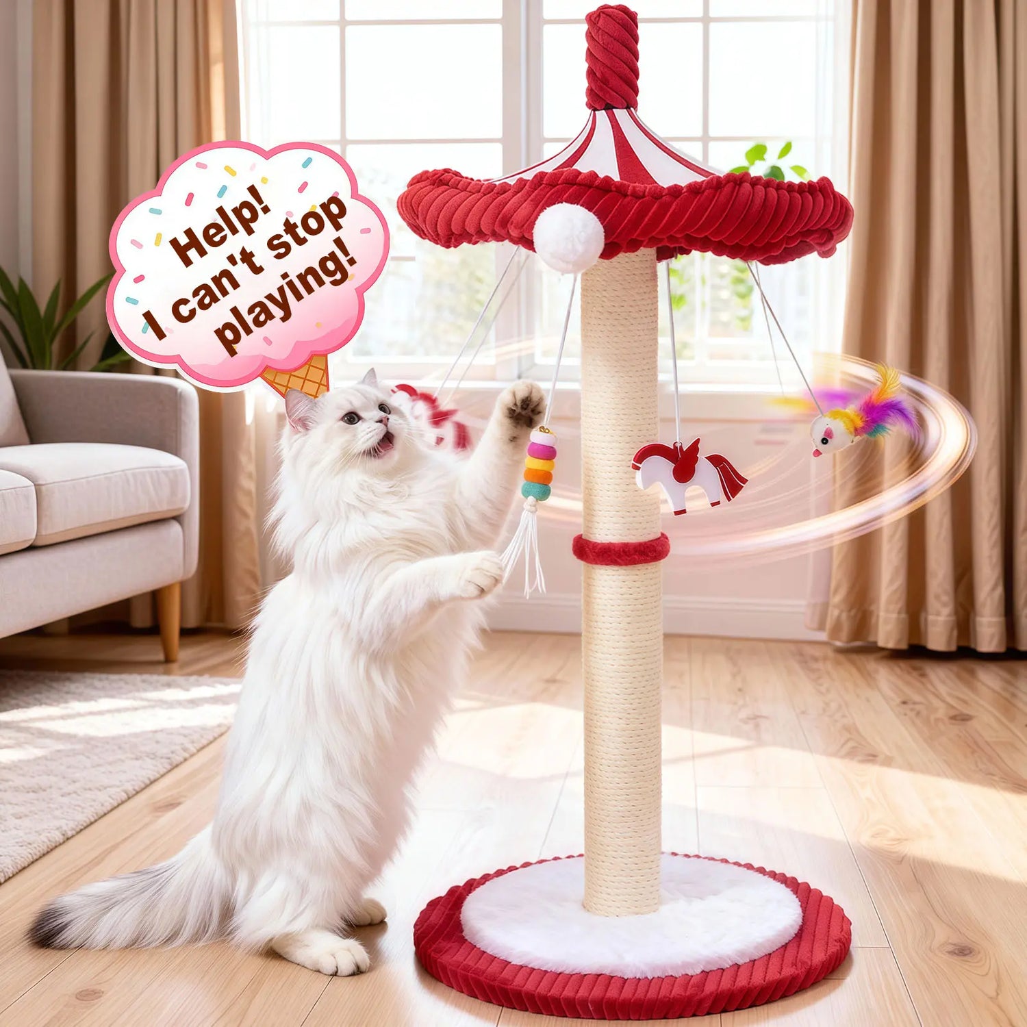 【Summervibes】Catails Cat Scratching Post 39.7"Tall Cat Tree Cat Tower Carousel Cat Scratching Posts Suitable for Kittens &amp; Adult Stuff for Indoor Cat Tree Coffin Bed Sisal Scratcher with Cat Toy Soutdoor Fun