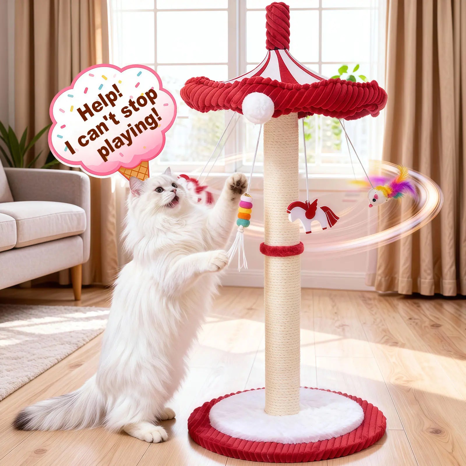 【Summervibes】Catails Cat Scratching Post 39.7"Tall Cat Tree Cat Tower Carousel Cat Scratching Posts Suitable for Kittens &amp; Adult Stuff for Indoor Cat Tree Coffin Bed Sisal Scratcher with Cat Toy Soutdoor Fun