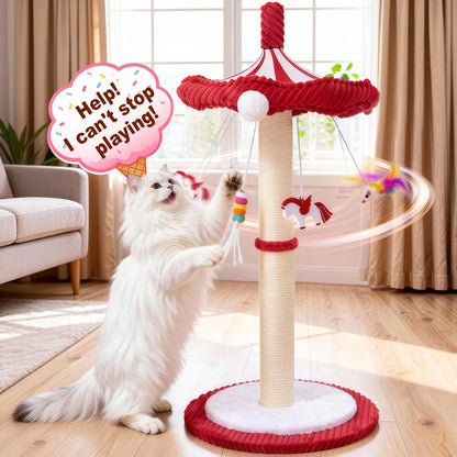 【Summervibes】Catails Cat Scratching Post 39.7"Tall Cat Tree Cat Tower Carousel Cat Scratching Posts Suitable for Kittens & Adult Stuff for Indoor Cat Tree Coffin Bed Sisal Scratcher with Cat Toy Soutdoor Fun