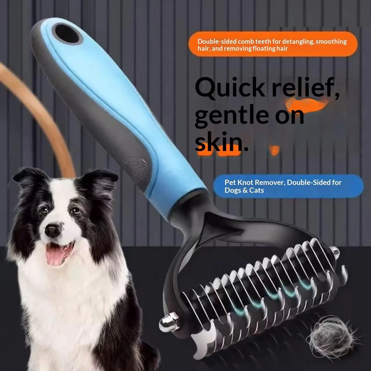 Pet Dematting Undercoat Rake for Long-Haired Dogs &amp; Cats, Double-Sided Grooming Comb for Loose Fur and Light Tangles, Routine Pet Coat Care Tool, Results May Vary by Coat Type