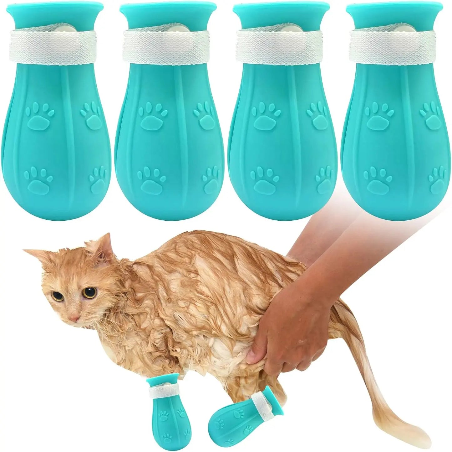 Cat Bathing Footwear – Set of 4 Pairs, Silicone Paw Protectors for Grooming Essentials in Dogs and Cats – Safeguards Paws During Baths, Prevents Scratching, Safe and Reliable.