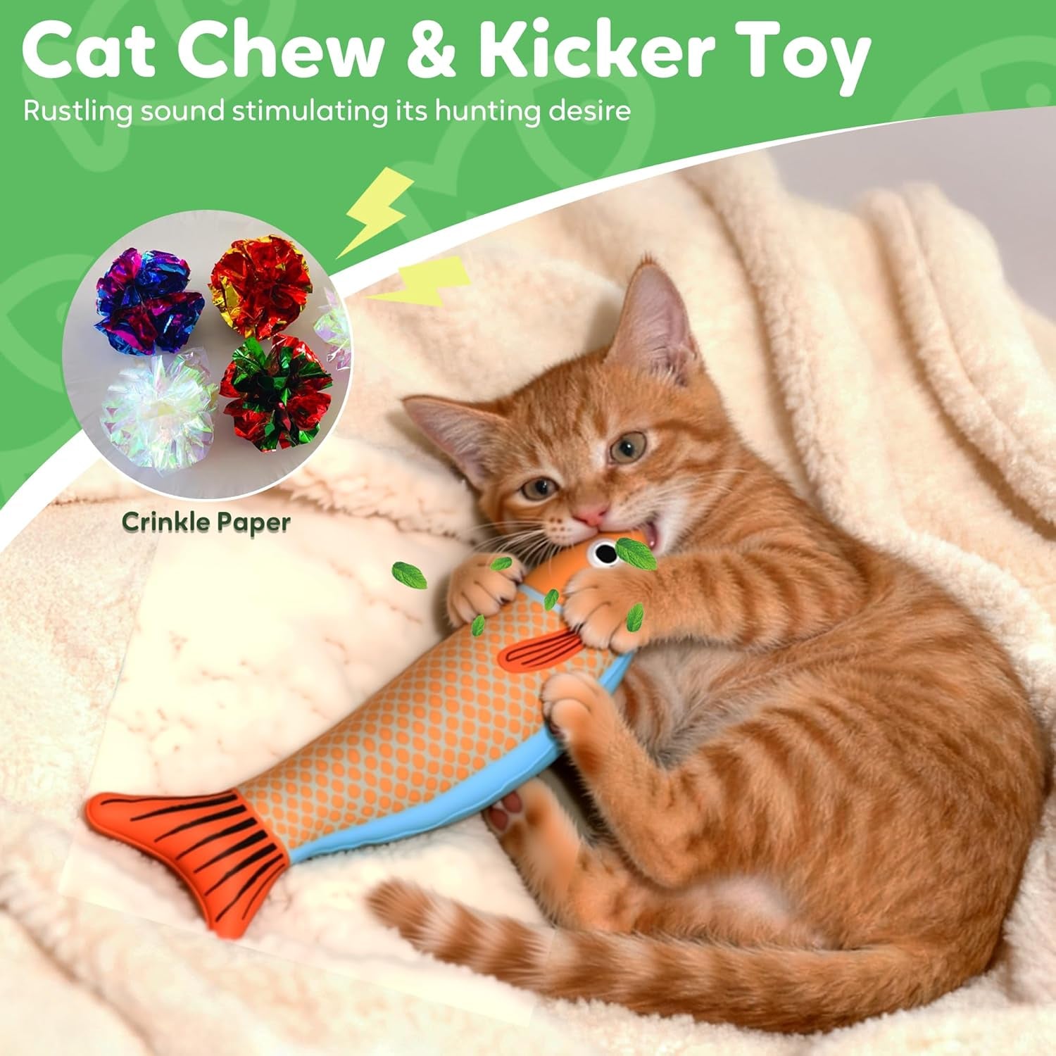 Catnip-Infused Saury Fish Interactive Crinkle Toys for Cats and Kittens - Durable Chew Kicker Gifts for Indoor Play and Teething Relief
