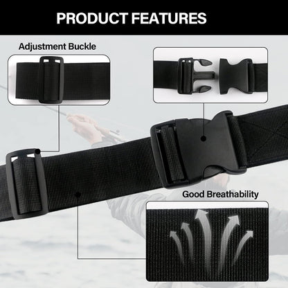Adjustable Fishing Wading Belt with Rod Holder for Fly, Surf, and Spinning Pole Tackle (Black)