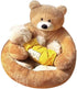 Plush Pet Bed with Cute Bear Hug Design for Dogs and Cats, Soft and Calming Cuddler with Removable Washable Cover and Non-Slip Bottom (Diameter 22 In, Khaki)