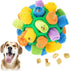 Interactive Snuffle Ball For Dogs with colorful fabric rolls and dog treats visible, perfect for nose work and foraging training.