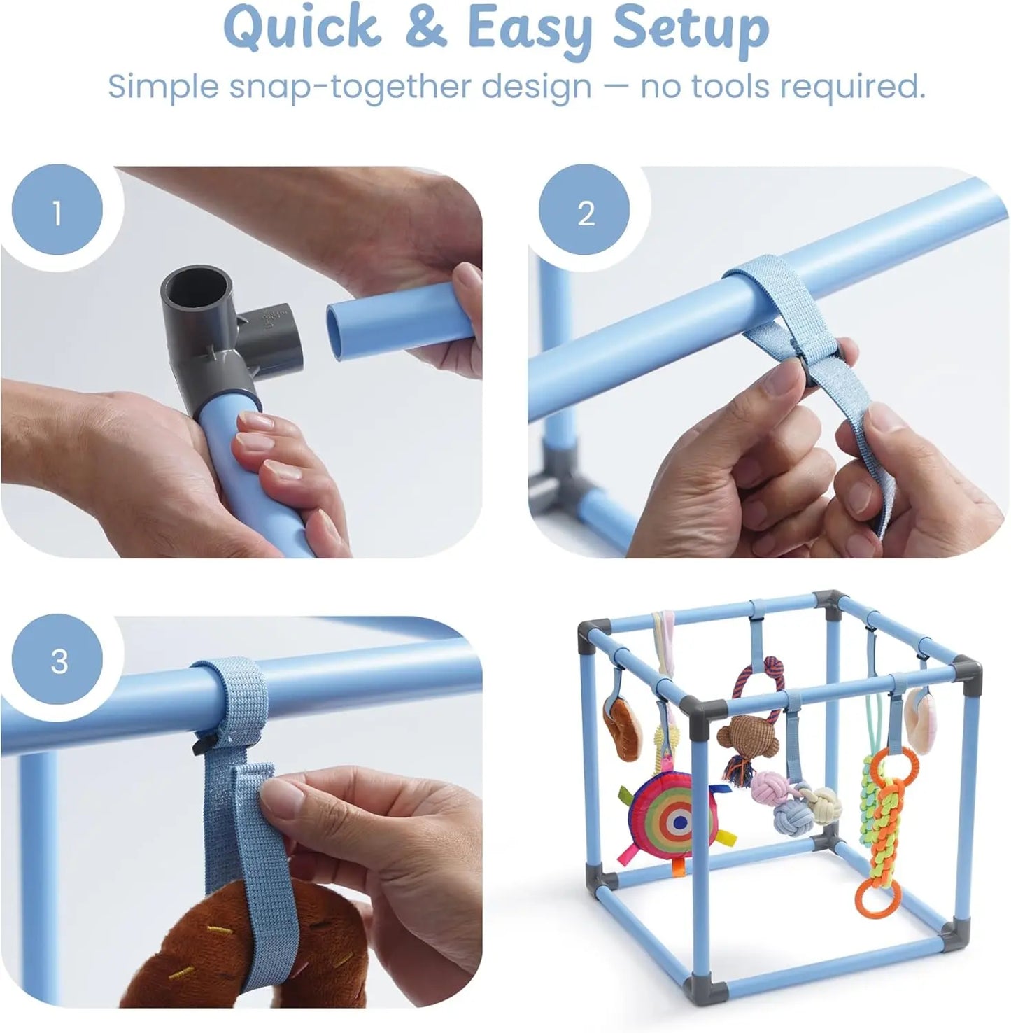 Nocciola Enrichment Play Gym for Dogs - Indoor Interactive Activity Frame with 8 Hanging Squeaky Rope and Teething Toys for Puppies and Small Dogs