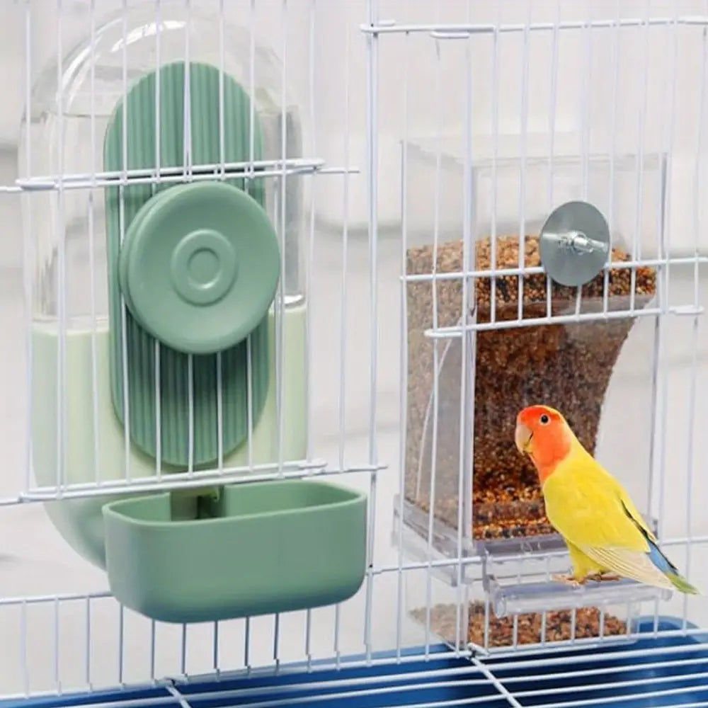 2-Piece Water and Feeder Set for Parakeets, Parrots, and Small Birds - Seed Food Container and Water Dispenser