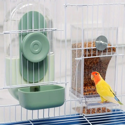 2-Piece Water and Feeder Set for Parakeets, Parrots, and Small Birds - Seed Food Container and Water Dispenser