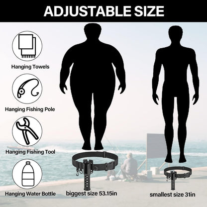 Adjustable Fishing Wading Belt with Rod Holder for Fly, Surf, and Spinning Pole Tackle (Black)