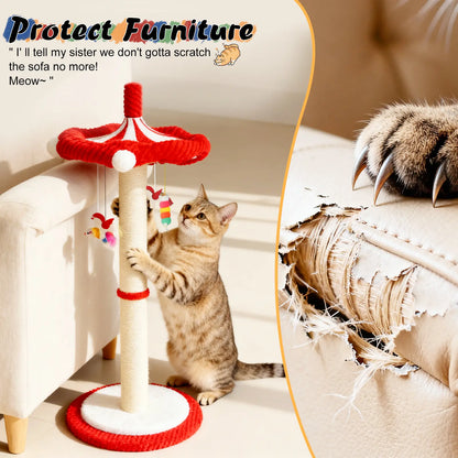 【Summervibes】Catails Cat Scratching Post 39.7"Tall Cat Tree Cat Tower Carousel Cat Scratching Posts Suitable for Kittens & Adult Stuff for Indoor Cat Tree Coffin Bed Sisal Scratcher with Cat Toy Soutdoor Fun