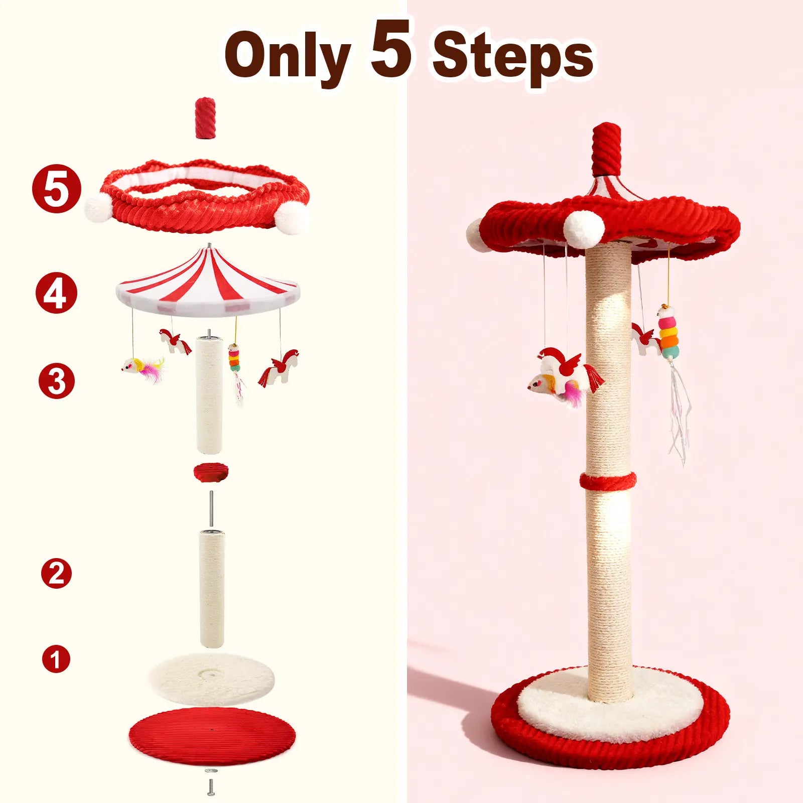 【Summervibes】Catails Cat Scratching Post 39.7"Tall Cat Tree Cat Tower Carousel Cat Scratching Posts Suitable for Kittens & Adult Stuff for Indoor Cat Tree Coffin Bed Sisal Scratcher with Cat Toy Soutdoor Fun