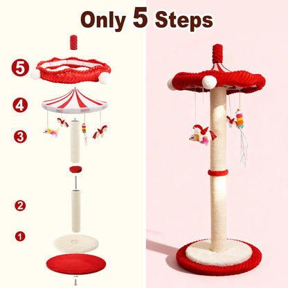 【Summervibes】Catails Cat Scratching Post 39.7"Tall Cat Tree Cat Tower Carousel Cat Scratching Posts Suitable for Kittens & Adult Stuff for Indoor Cat Tree Coffin Bed Sisal Scratcher with Cat Toy Soutdoor Fun