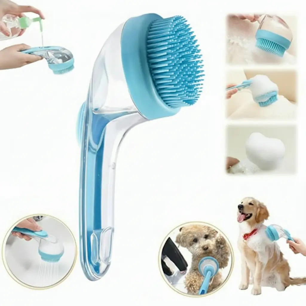 Pet Bath Brush With Soap Dispenser – Essential bathing tool for dogs and cats, featuring a built-in shampoo dispenser.