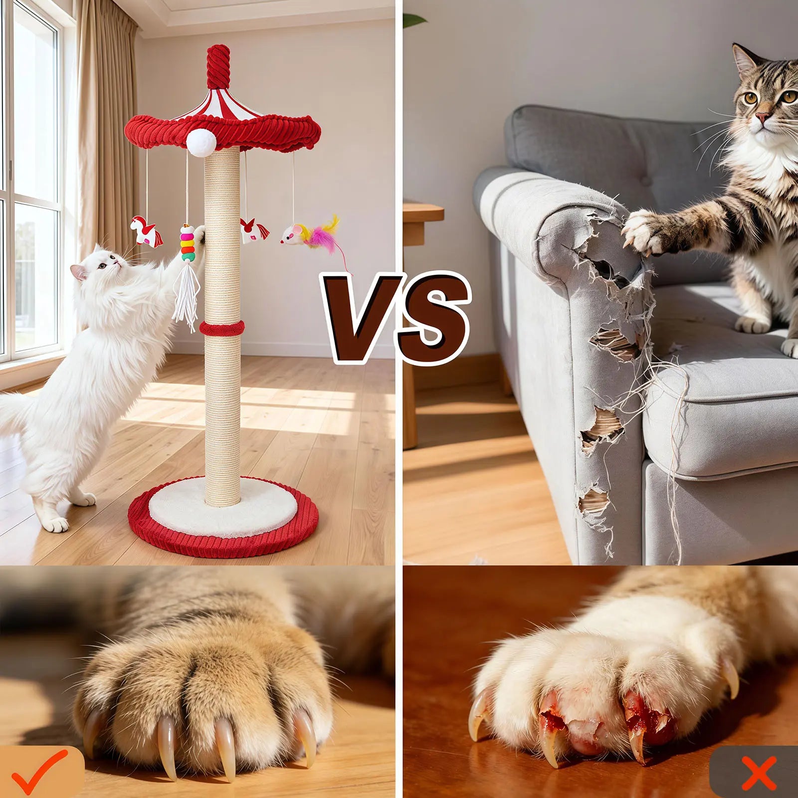 【Summervibes】Catails Cat Scratching Post 39.7"Tall Cat Tree Cat Tower Carousel Cat Scratching Posts Suitable for Kittens & Adult Stuff for Indoor Cat Tree Coffin Bed Sisal Scratcher with Cat Toy Soutdoor Fun