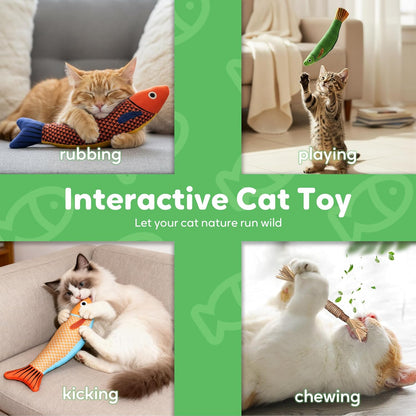 Catnip-Infused Saury Fish Interactive Crinkle Toys for Cats and Kittens - Durable Chew Kicker Gifts for Indoor Play and Teething Relief