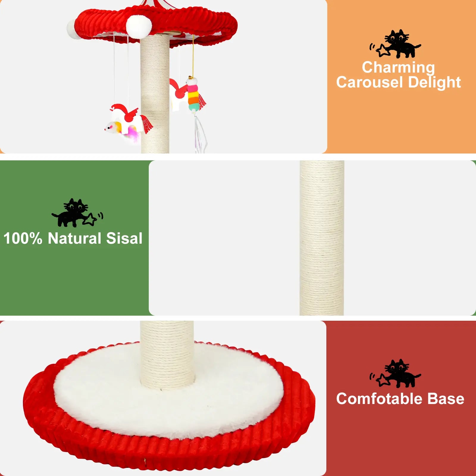 【Summervibes】Catails Cat Scratching Post 39.7"Tall Cat Tree Cat Tower Carousel Cat Scratching Posts Suitable for Kittens &amp; Adult Stuff for Indoor Cat Tree Coffin Bed Sisal Scratcher with Cat Toy Soutdoor Fun