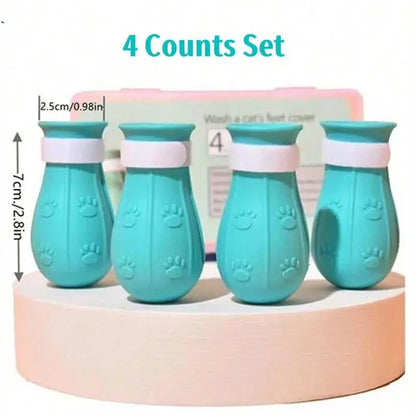 Cat Bathing Footwear – Set of 4 Pairs, Silicone Paw Protectors for Grooming Essentials in Dogs and Cats – Safeguards Paws During Baths, Prevents Scratching, Safe and Reliable.